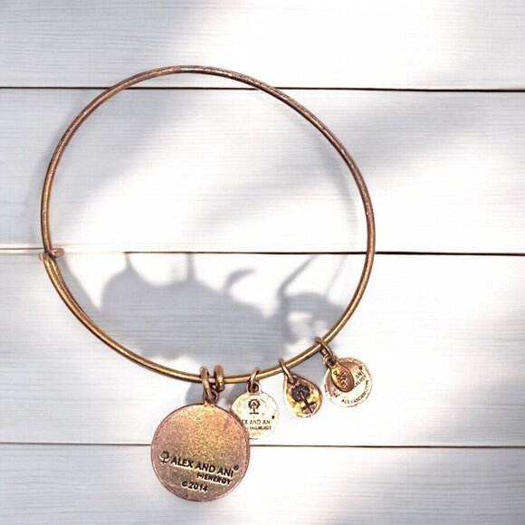 Alex & Ani Hand In Hand Gold-Toned Adjustable Charm Bangle With Medallions - Picture 2 of 2